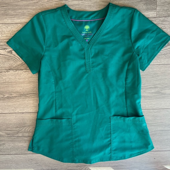 Purple Label by Healing Hands Women's Jane Y-Neck Scrub Top Junior Fit Medium - Picture 1 of 12